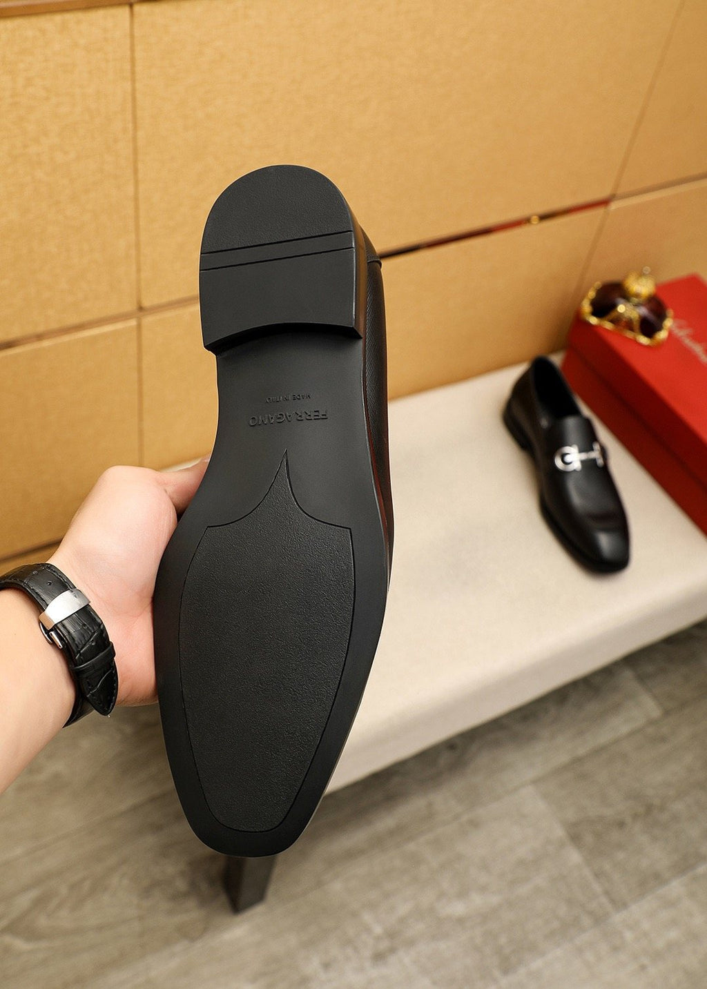 Ferragamo Black Hardware Loafers — detail
