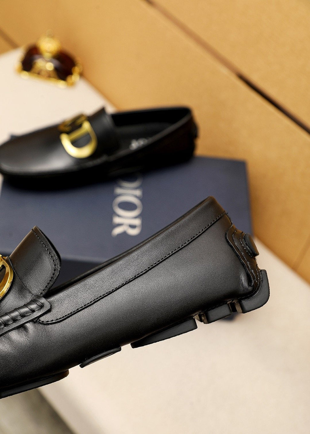Dior Black Gold-Tone Hardware Loafers — detail