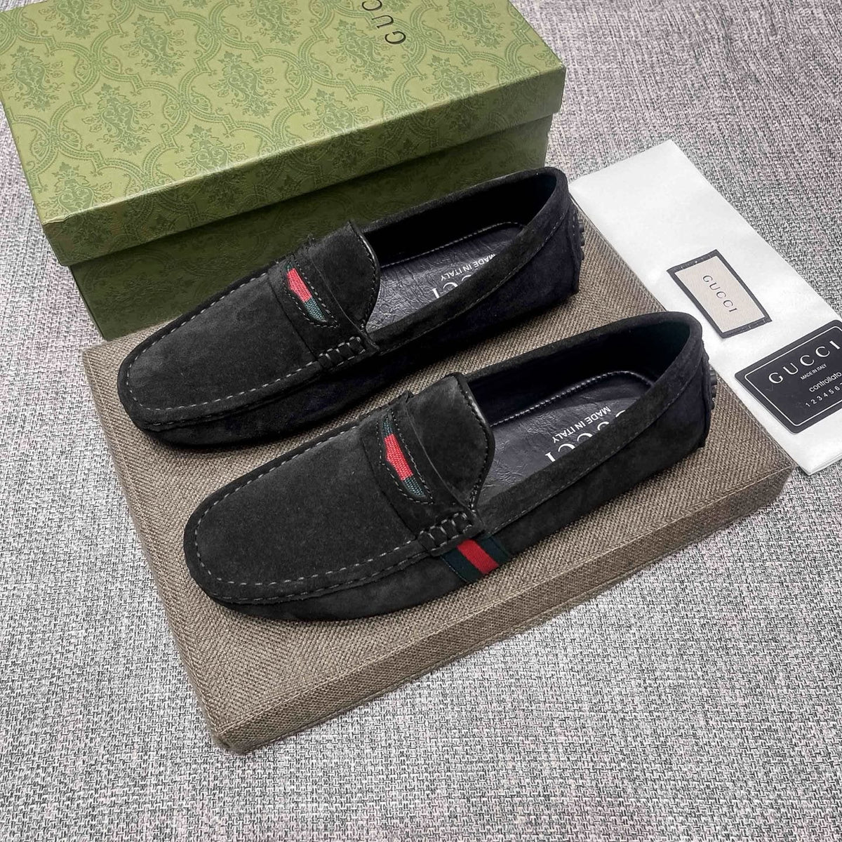 Gucci Black Stripe Slip-On Loafers — front