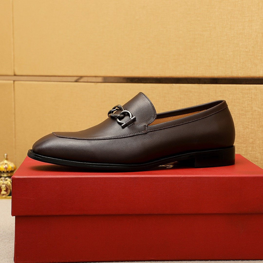 Ferragamo Brown Hardware Loafers — side