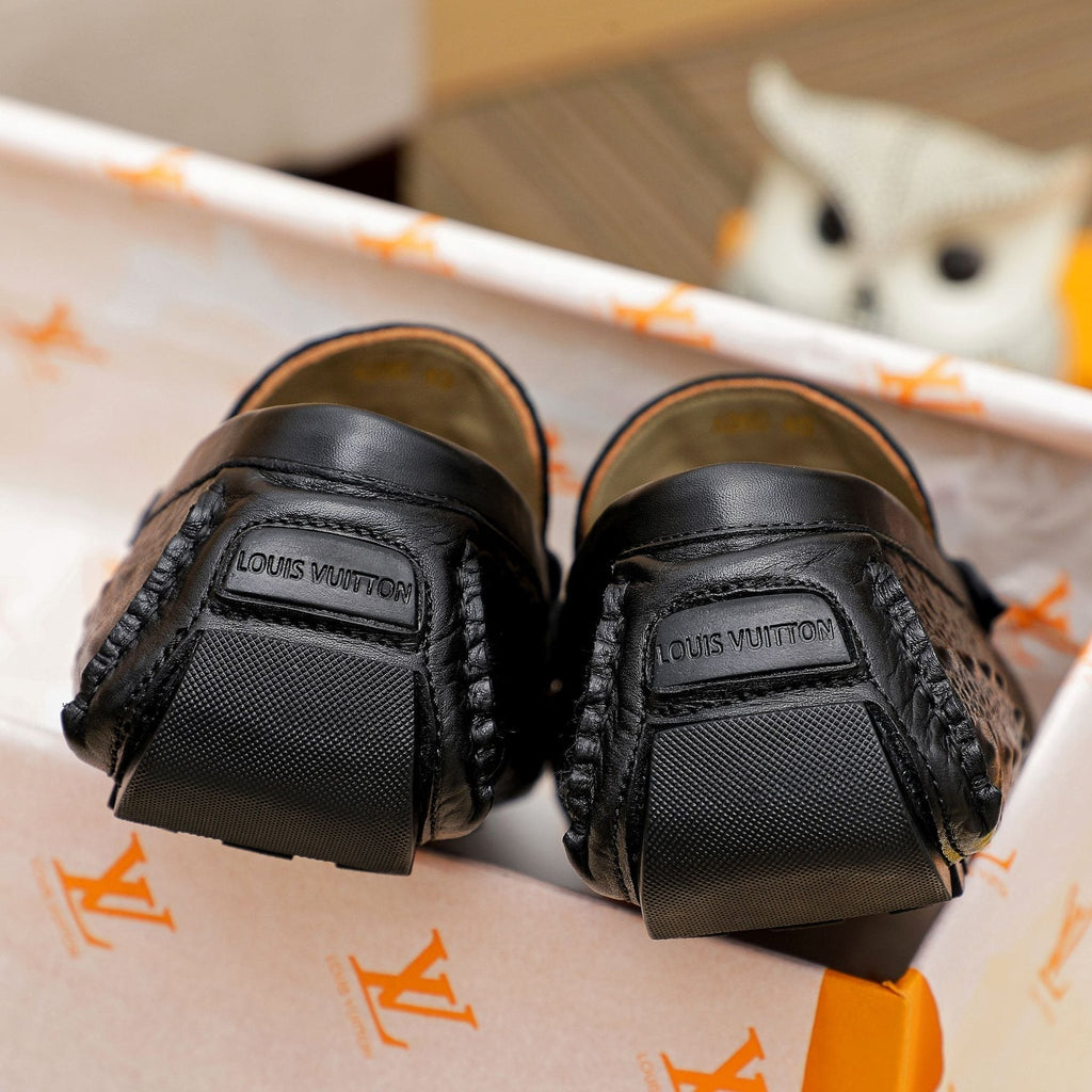 Black Textured Driving Loafers — back