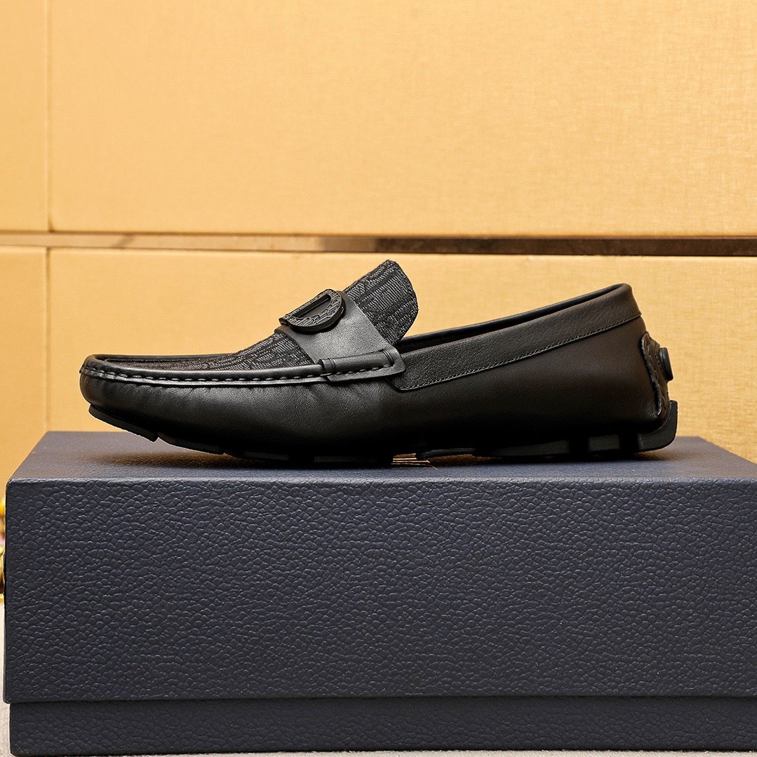 Dior Black Embossed Buckle Loafers — side