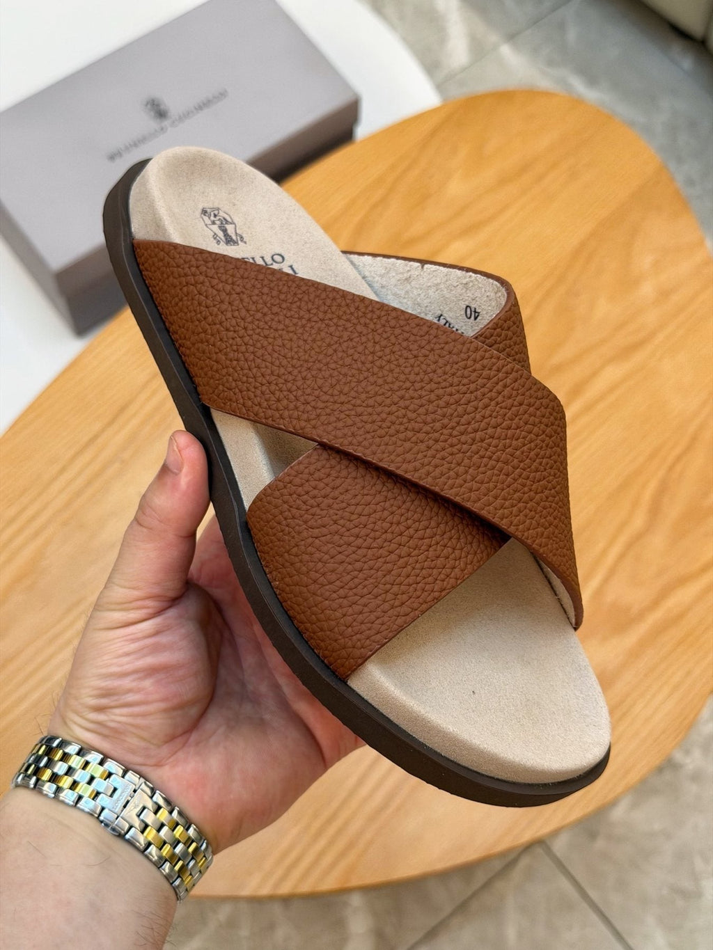 Brunello Cucinelli Crossover Slide Sandals — detail