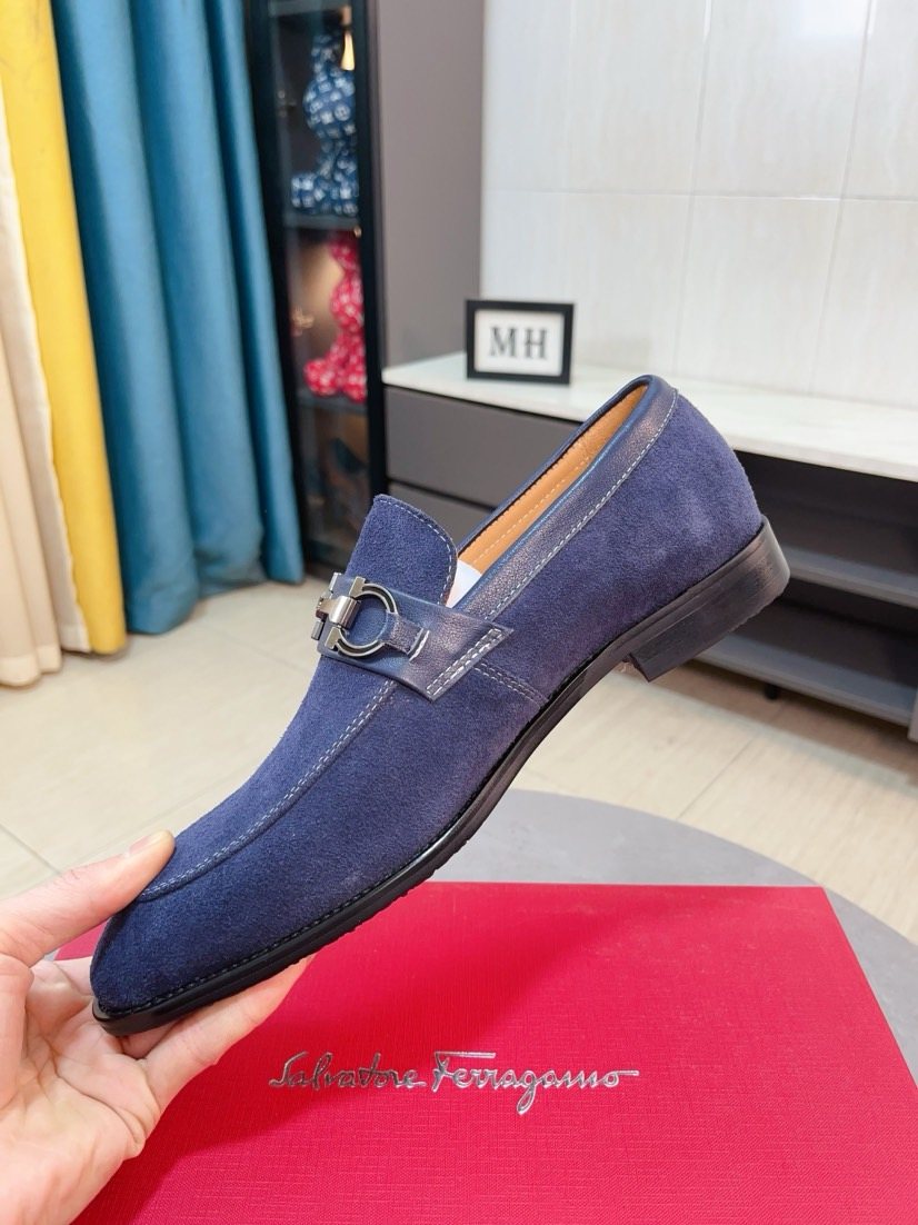 Ferragamo Blue Bit Loafers — side