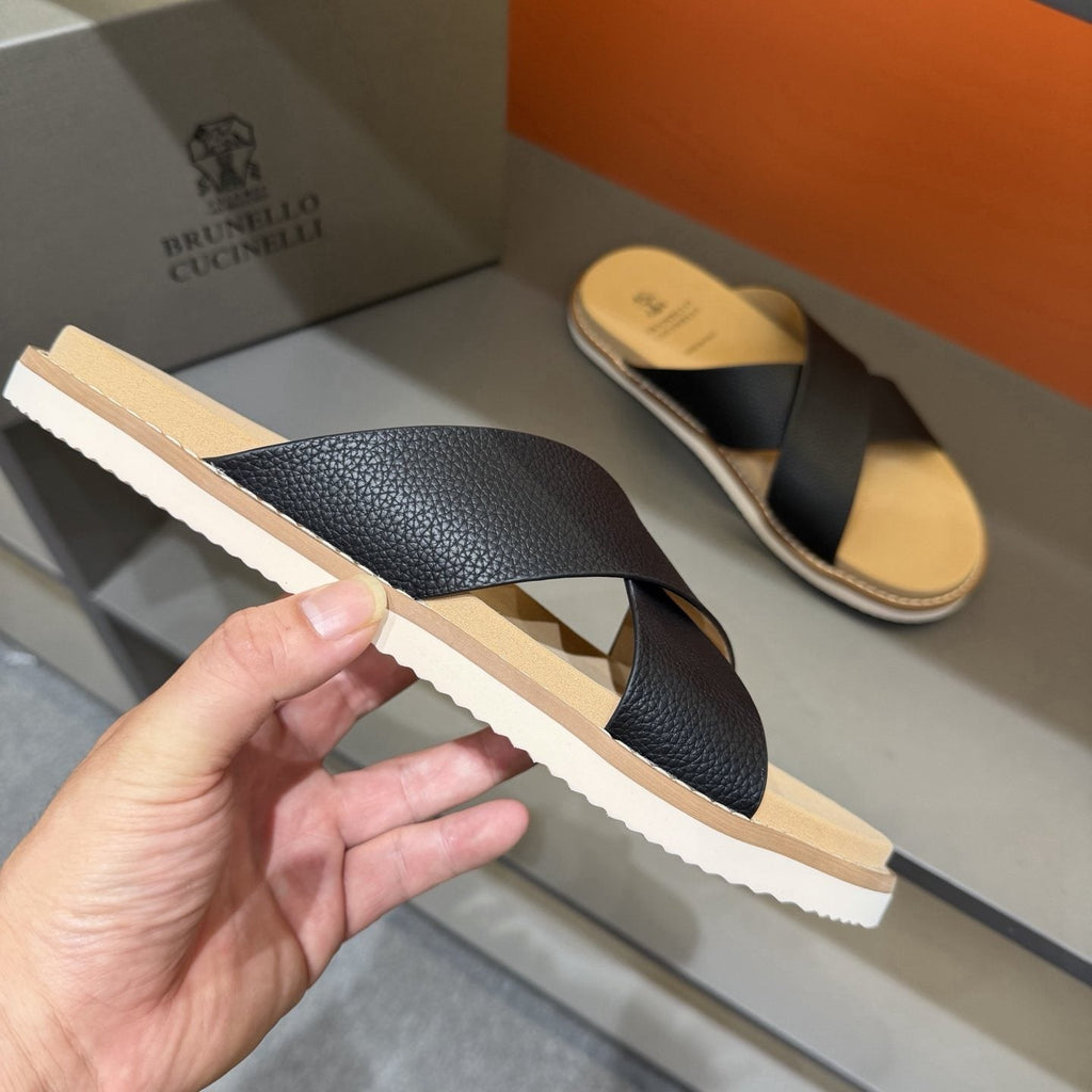Brunello Cucinelli Cross-Strap Slide Sandals — side
